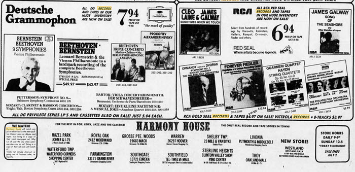 Harmony House Records and Tapes - Ad With Locations (newer photo)